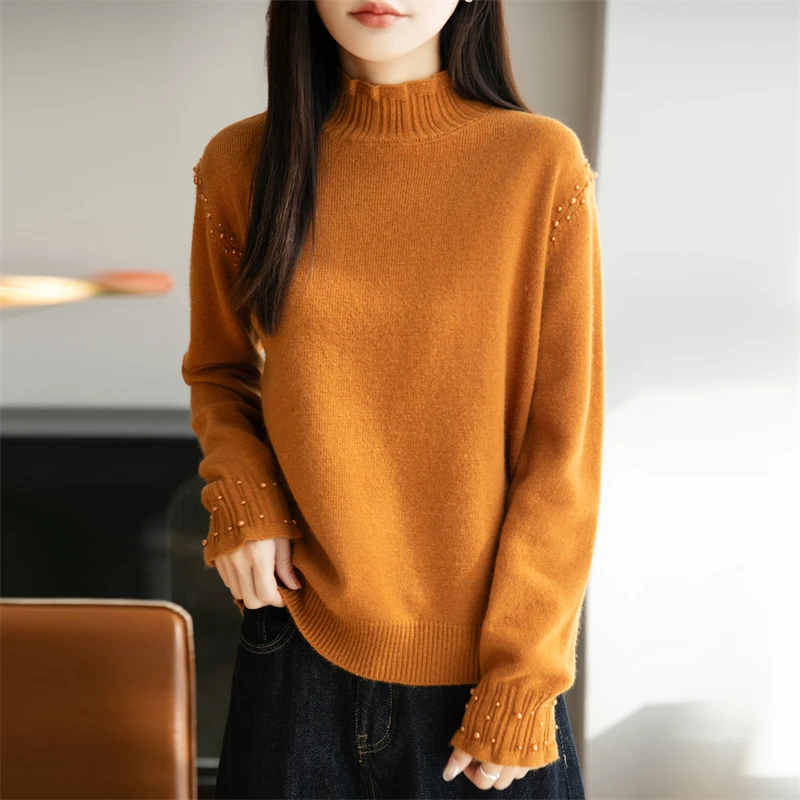 正品哥弟新款羊毛衫时尚女装2025冬季加厚半高领宽松洋气内搭毛衣