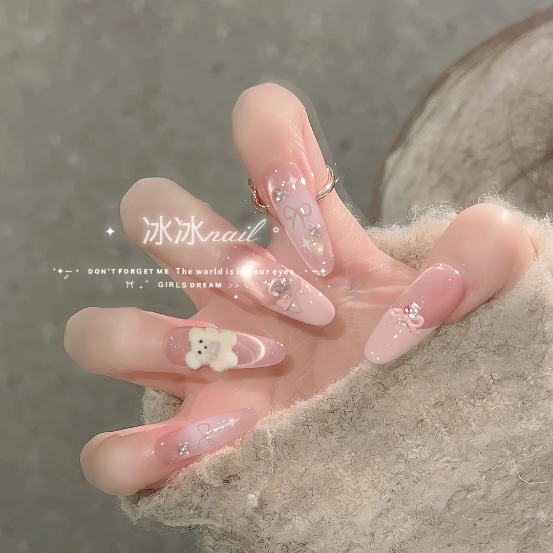 【毛绒小熊】时尚清新纯欲高级感成品美甲穿戴式手工穿戴甲