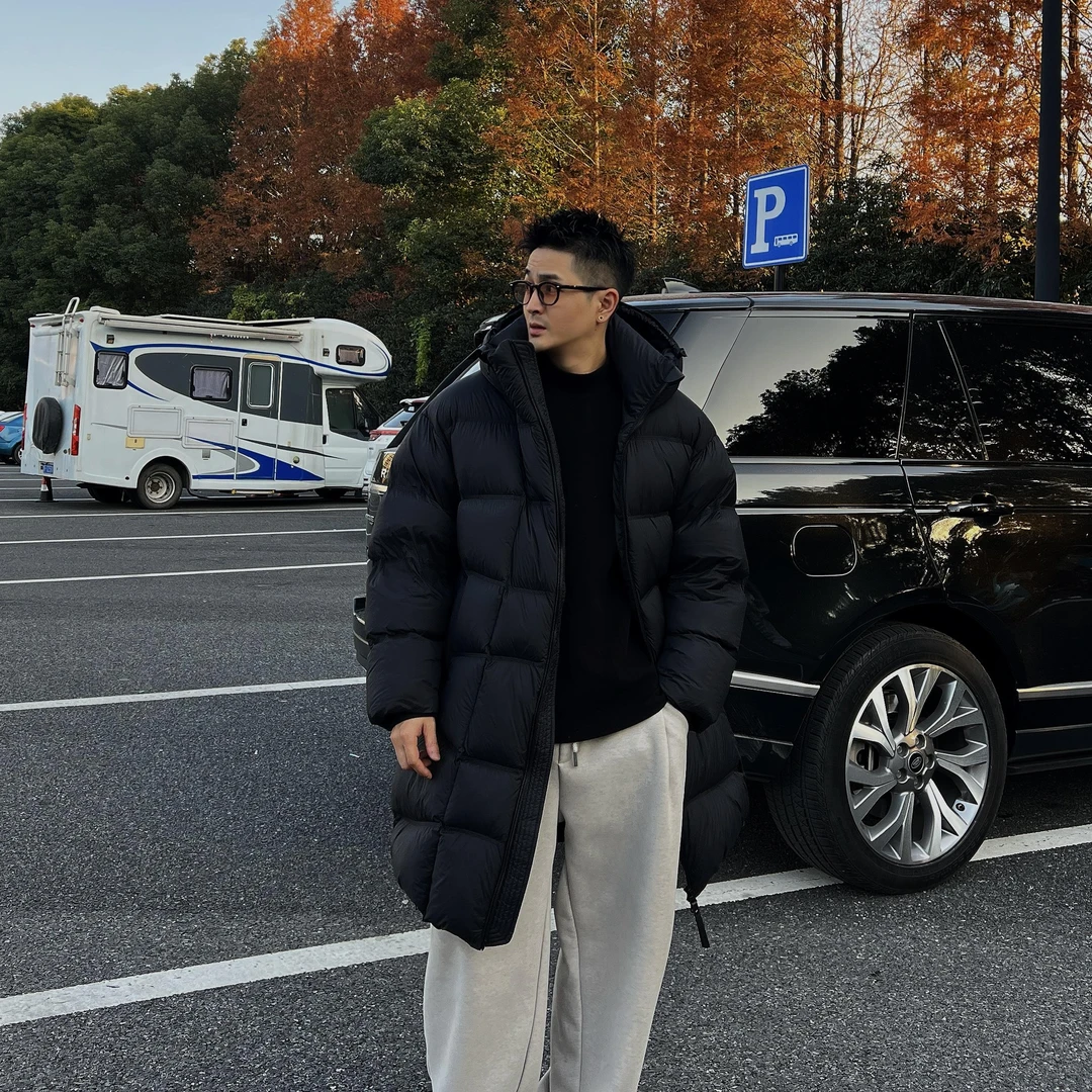 XDZZ二狗25ss外穿纯色中长款冬季外套长款连帽保暖休闲羽绒服外套