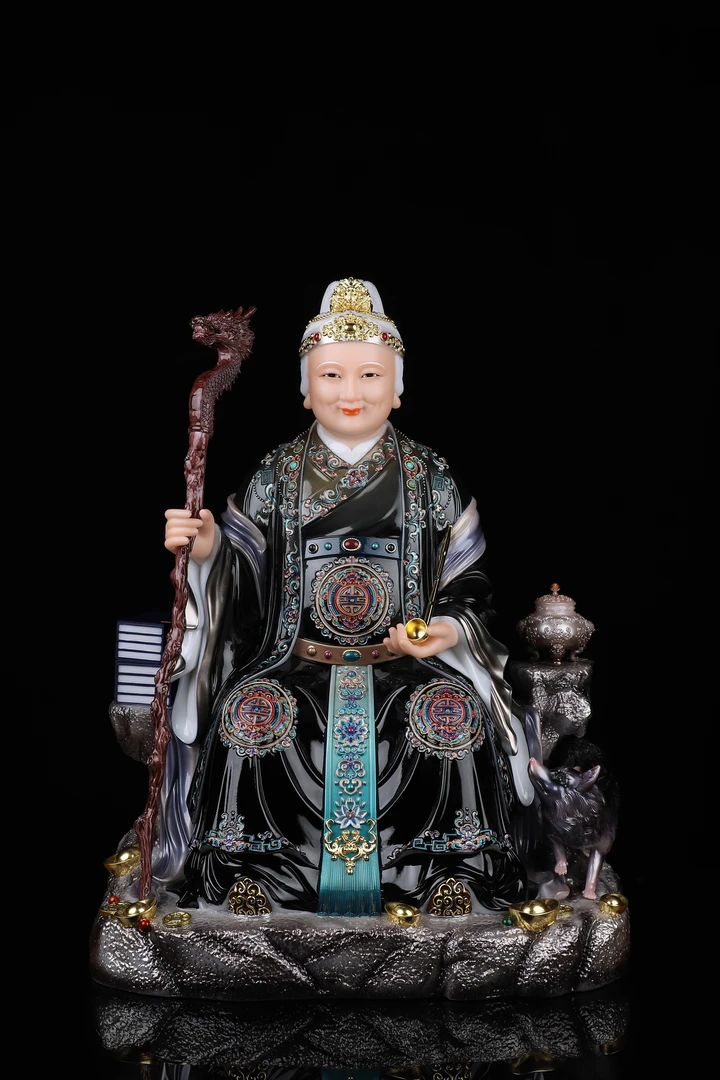 黑老太铁刹山黑妈妈东北堂口坐款烟袋锅龙头拐摆件工艺品