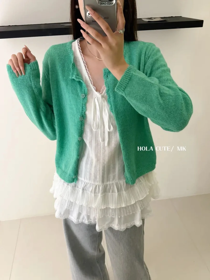 春款新款糖果彩色针织外搭开衫