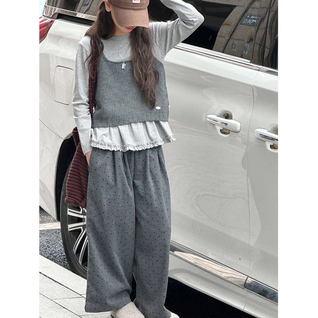 K29617孙小美荷叶边女童套装2025新款秋装儿童三件套春秋上衣裤子