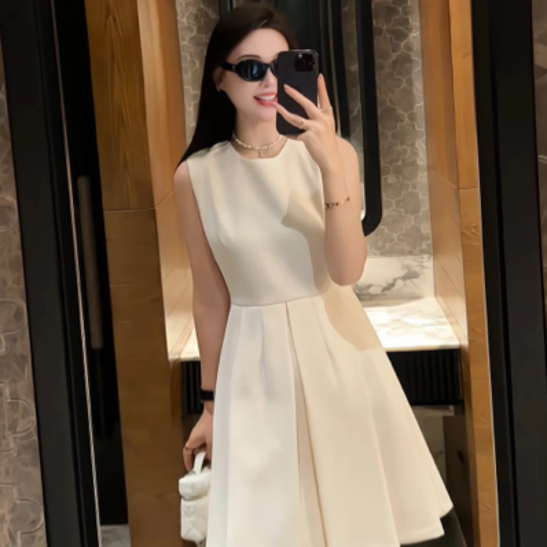 岁言suiyan【白天鹅】法式名媛夏季女装连衣裙无袖显瘦气质优雅白色