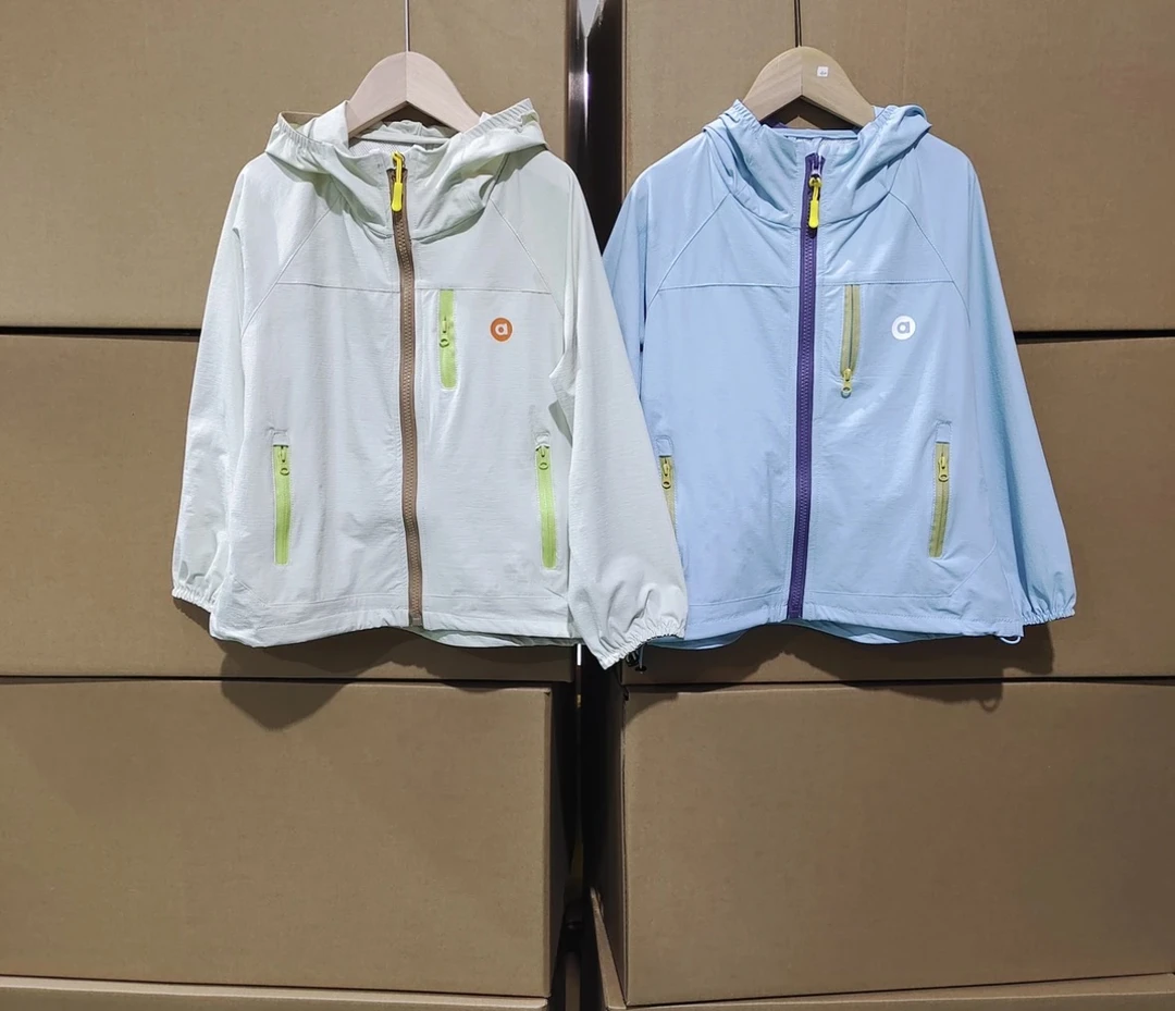 儿童户外防晒男女童凉感冰丝皮肤衣轻盈撞色连帽拉链外套