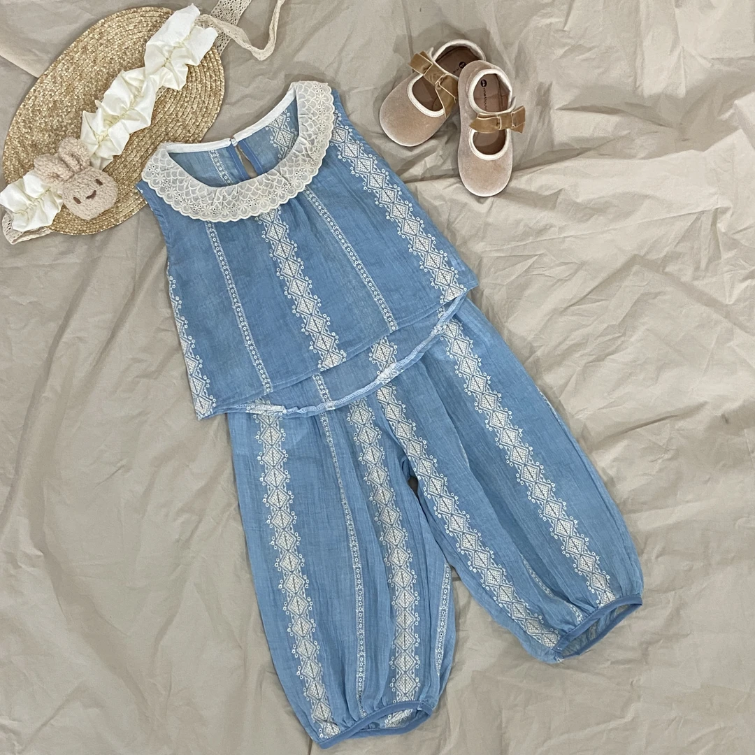 女童夏季清新套装新款两件套宝宝时尚无袖上衣简约裤子潮