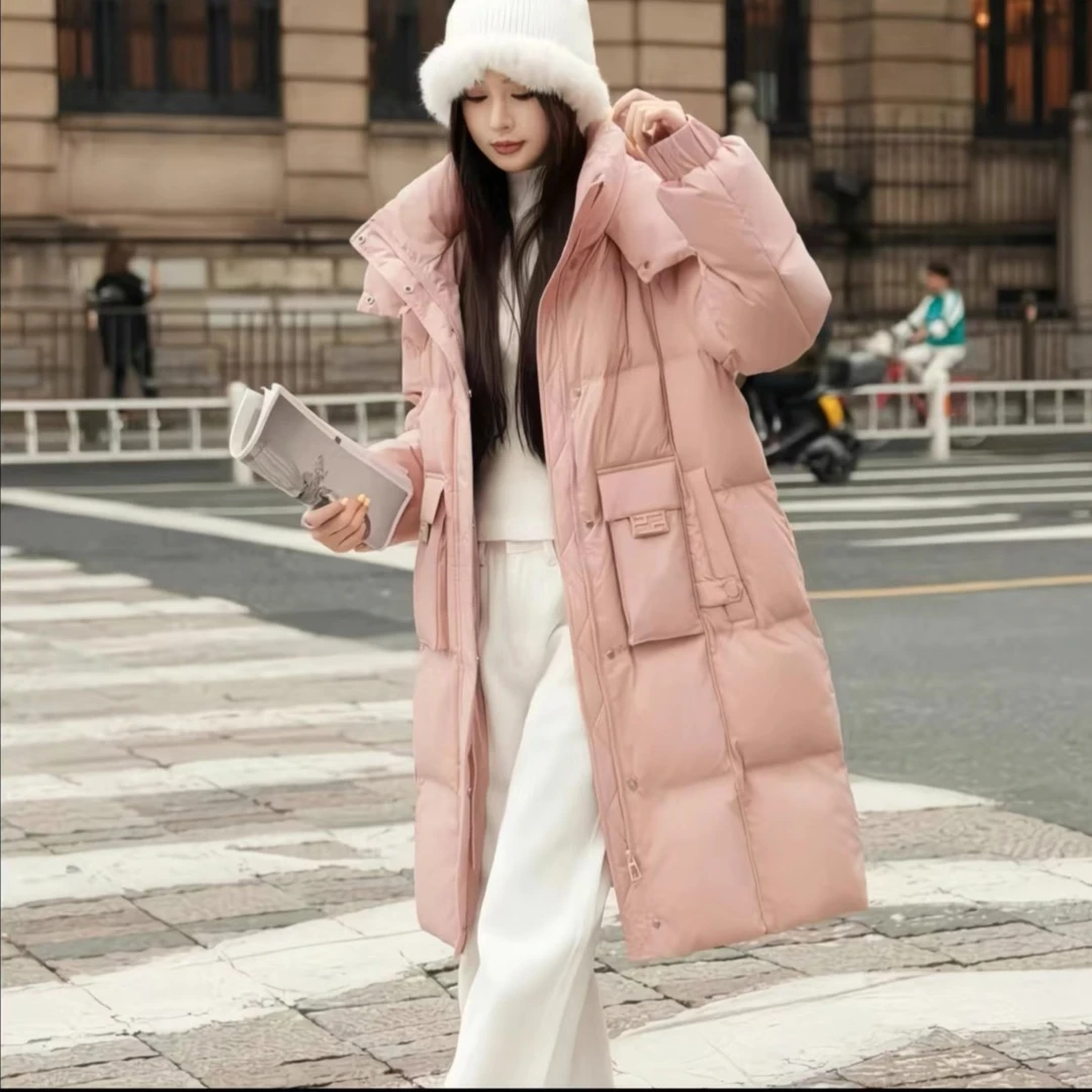 新款大码F2401设计师中长款羽绒服宽松过膝高级感加厚外套显瘦