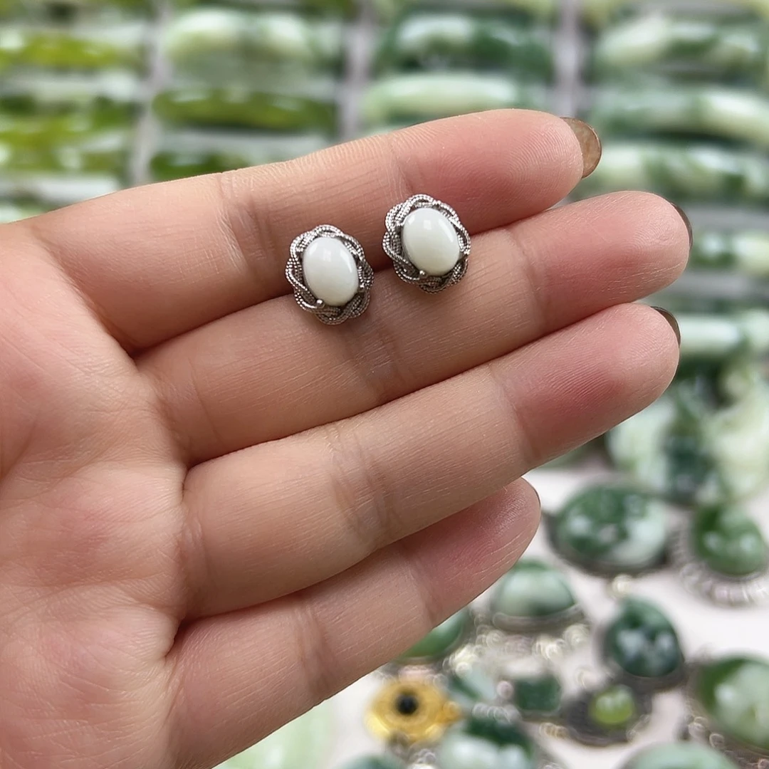 蛇纹石玉银S925镶嵌戒指