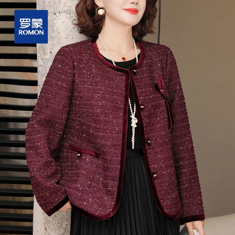 罗蒙妈妈秋装外套气质小香风新款中老年女装春秋上衣喜婆婆婚宴装