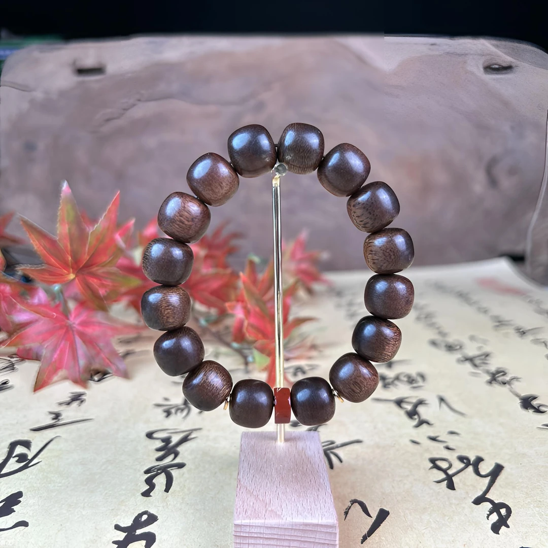 【沉水】海南昆仑梅格玉化瘤疤收藏款1.4*16单圈沉香手串