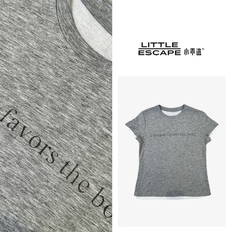 小乖逃X休闲时尚灰色红色T恤短假两件红色短袖上衣修身夏季M8737