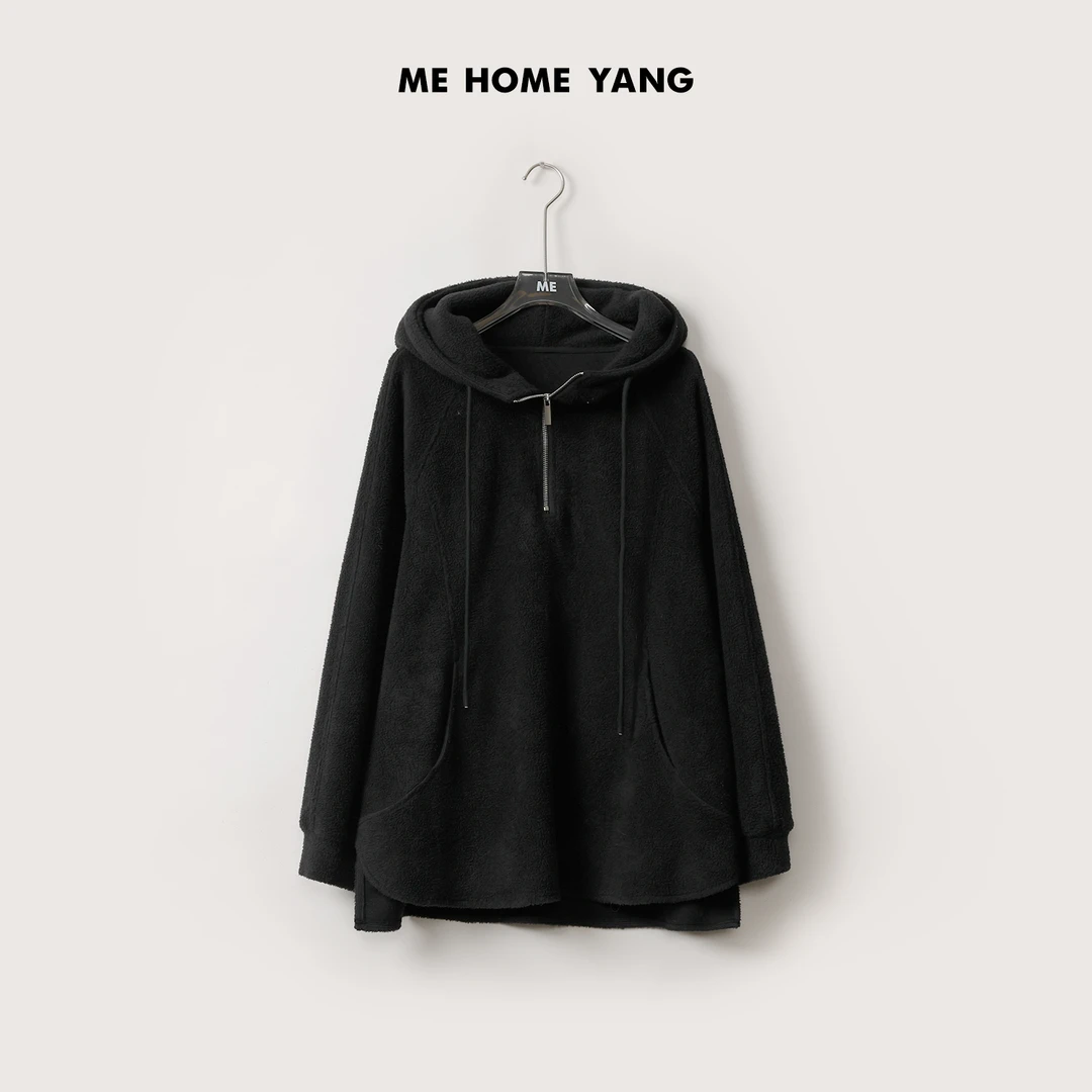 ME【超软摇粒绒卫衣】绵羊毛天丝混纺黑色显瘦时尚连帽卫衣MEQA4849