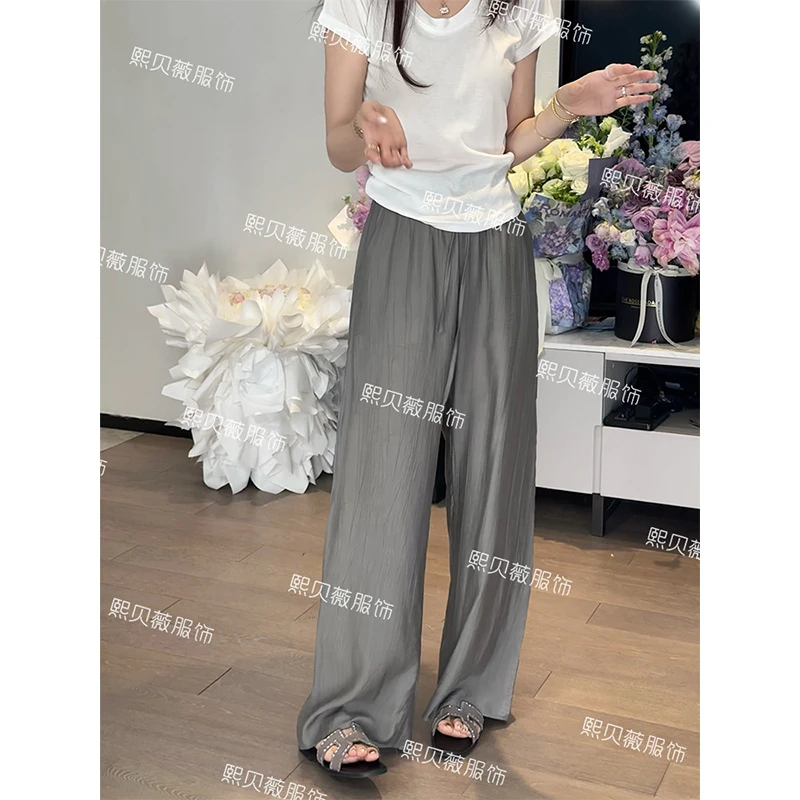 熙贝薇【夏凉裤】欧货松弛感夏季简约宽松显瘦肌理感抖抖裤 G7751