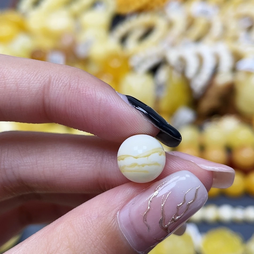 琥珀未镶嵌裸石9.9mm瓷白拉丝圆珠蜜蜡