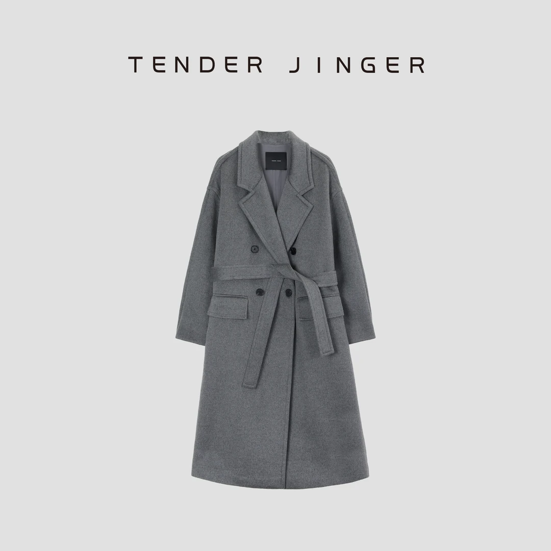 Tender Jinger【黑标】平驳领长款羊绒混纺大衣外套T44CH279H