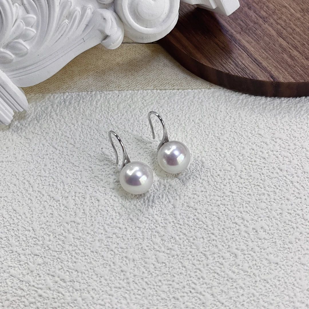 R0026 11-12mm淡水珍珠高跟鞋耳钩圆珠气质强光经典简约百搭