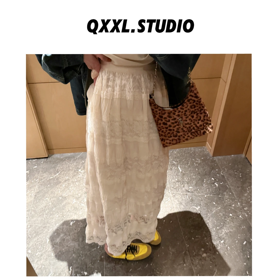 邱小小丽呀 时尚百搭显瘦蕾丝半身裙女洋气法式小众高腰直筒长裙