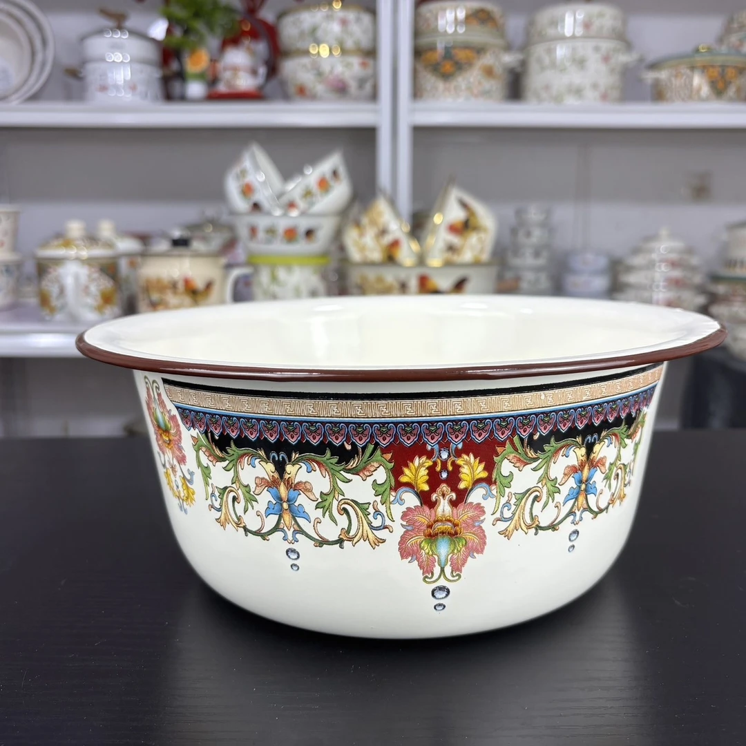 28cm搪瓷深型盆 卷边 花色珍品