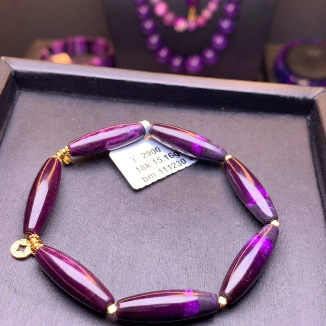 苏纪石（舒俱来）桶珠手串18K金镶嵌