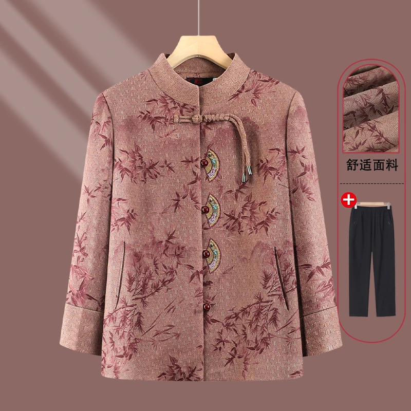 中老年人2025年春新款唐装上衣奶奶春装立领盘扣外套女老年人衣服