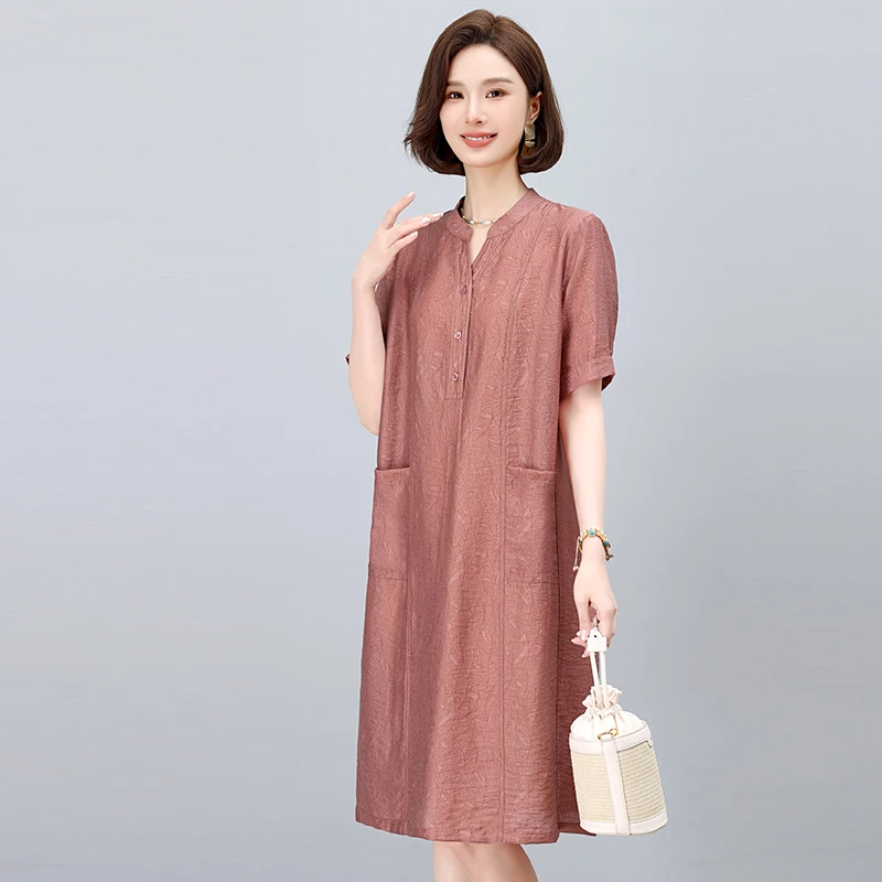 高腰裙子宽松黑色龟裂纹连衣裙系扣连衣裙夏季气质大码显瘦洋气