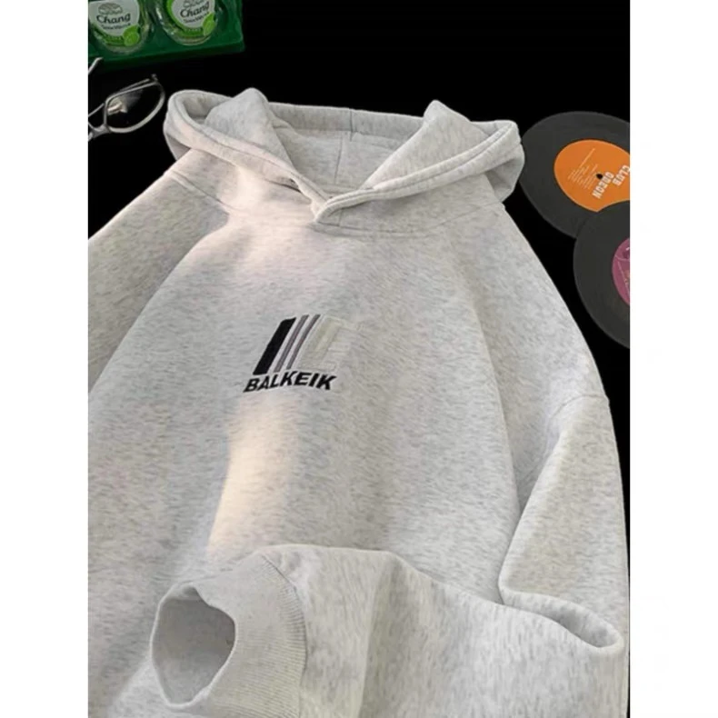 【桃子】美式日常连帽卫衣休闲情侣连帽衫高街百搭刺绣宽松男加绒