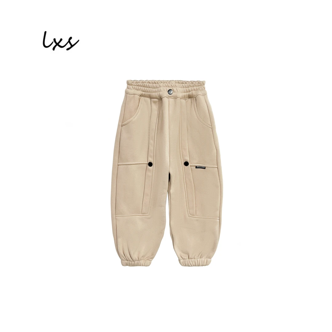 鹿小生咖绿童装冬季儿童加绒裤韩版宽松时尚百搭休闲卫裤FK9007