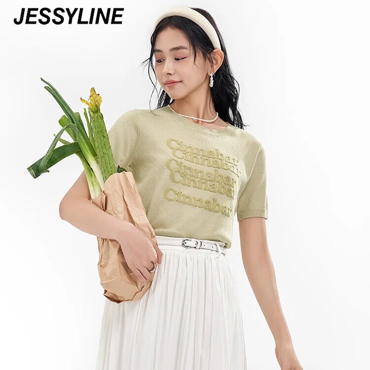 JESSYLINE2024春季专柜款 杰茜莱时尚短袖针织衫薄款 413104191
