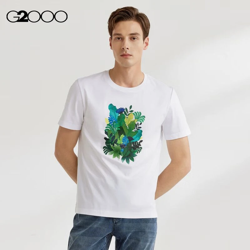 【全棉短袖Tee】G2000男装商场款柔软舒适全棉树叶印花短袖T恤