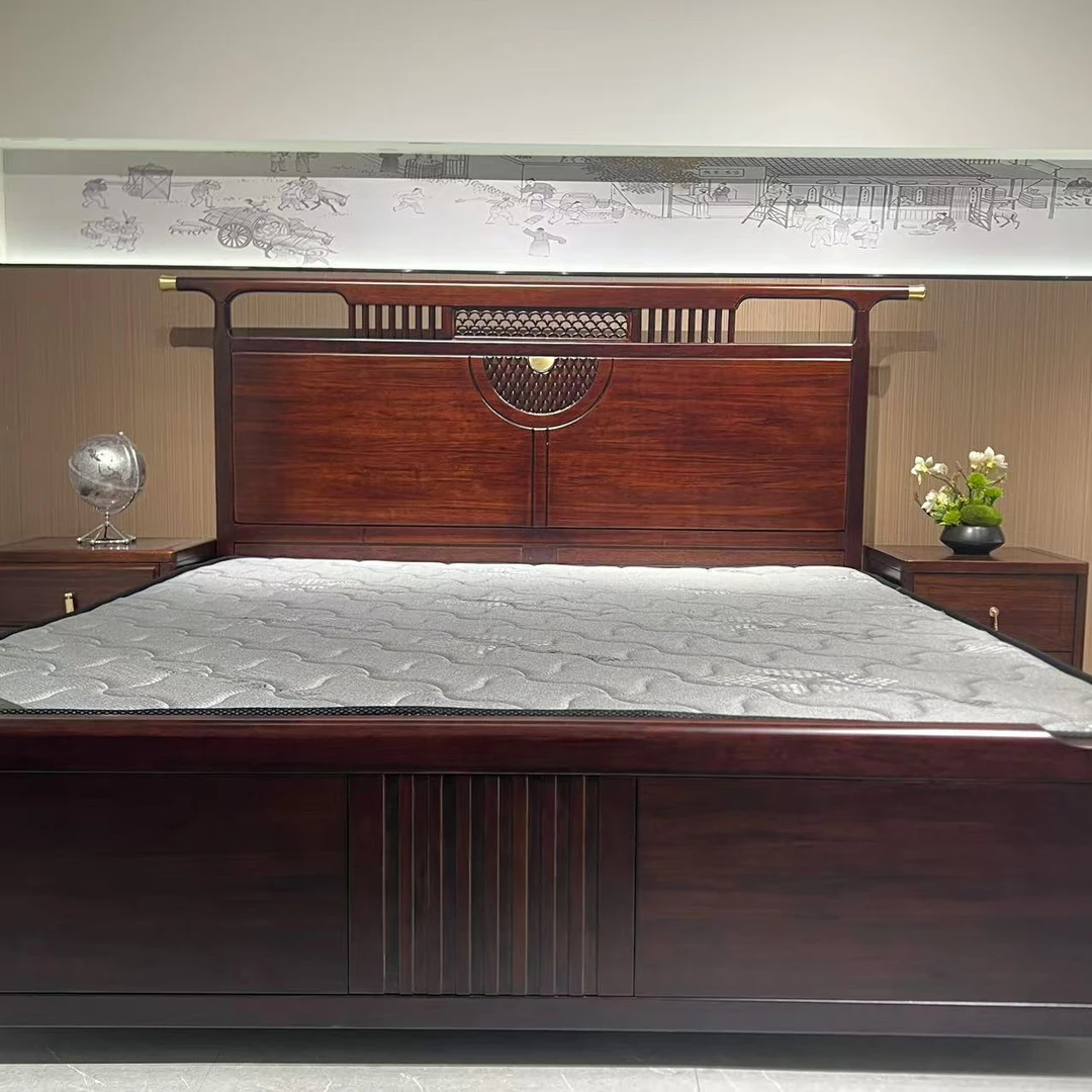 新中式床乌金木实木床主卧1.8米实木硬靠背1.5米现代简约双人婚床