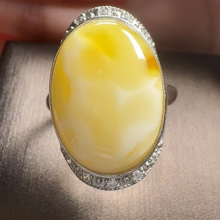 蜜蜡银S925镶嵌戒指戒指