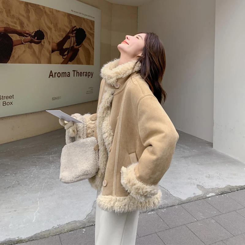 甜酷炸街皮毛一体外套女2025冬季新款复古氛围感ins风羊羔毛棉衣