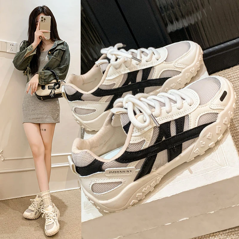 6202时尚休闲轻便运动阿甘鞋女2025夏季新款网面透气拼色德训爆款