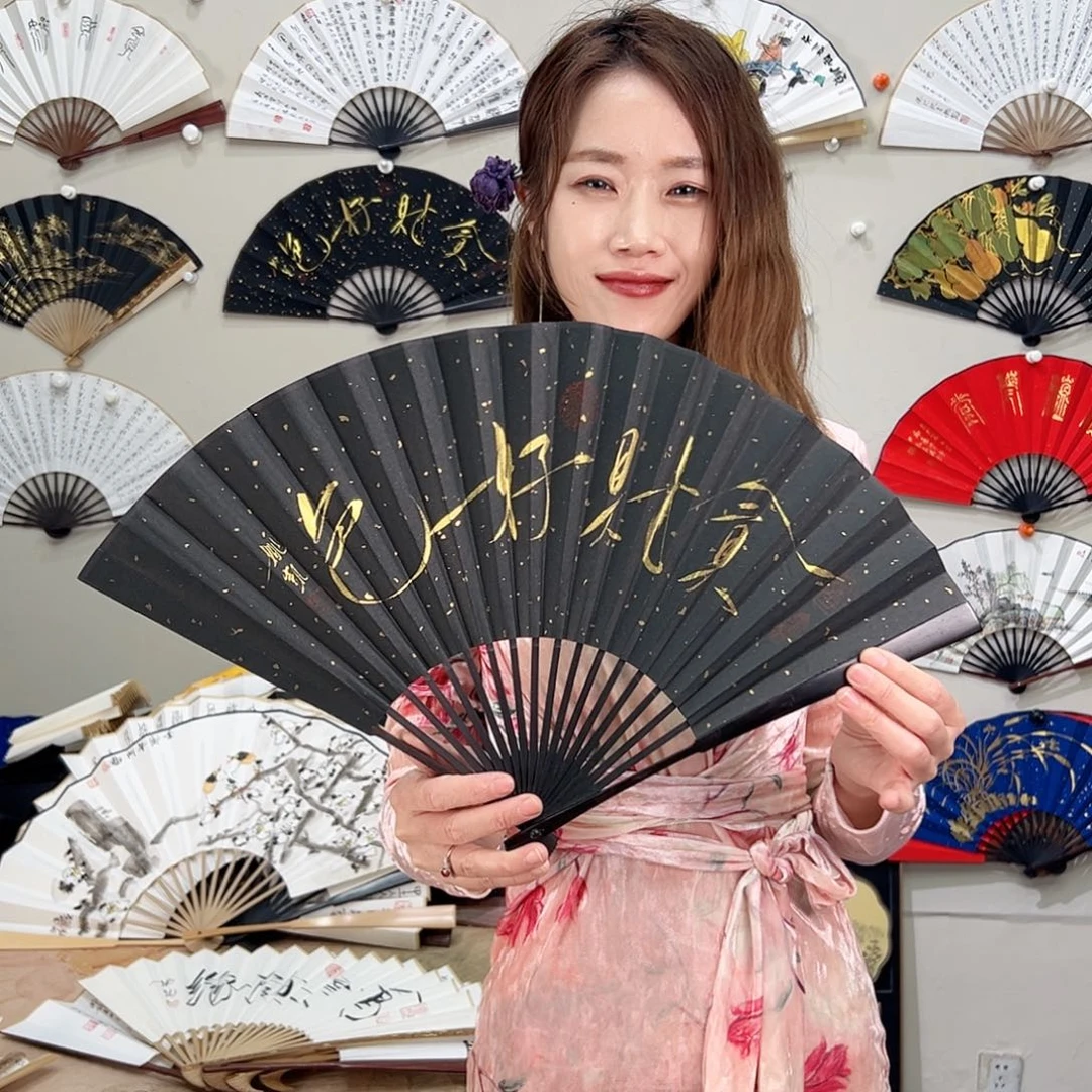 书法95寸黑檀-文玩扇-手写-粘好发出