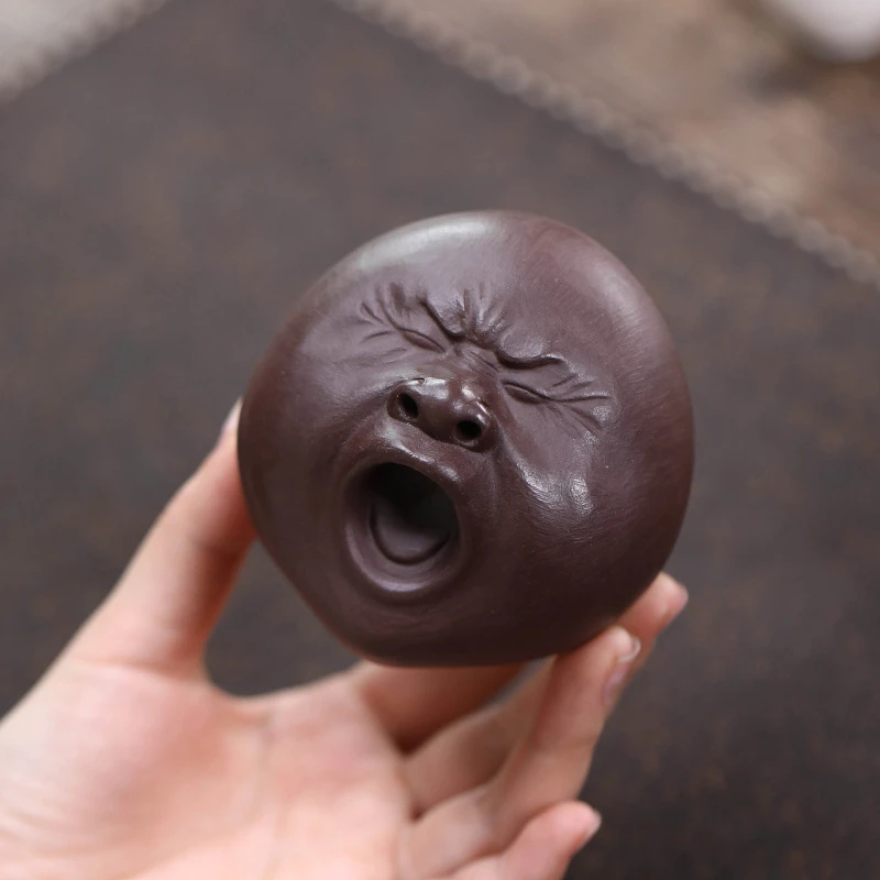 创意紫砂个性打哈欠茶宠丑萌人头像搞怪表情摆件茶道茶玩