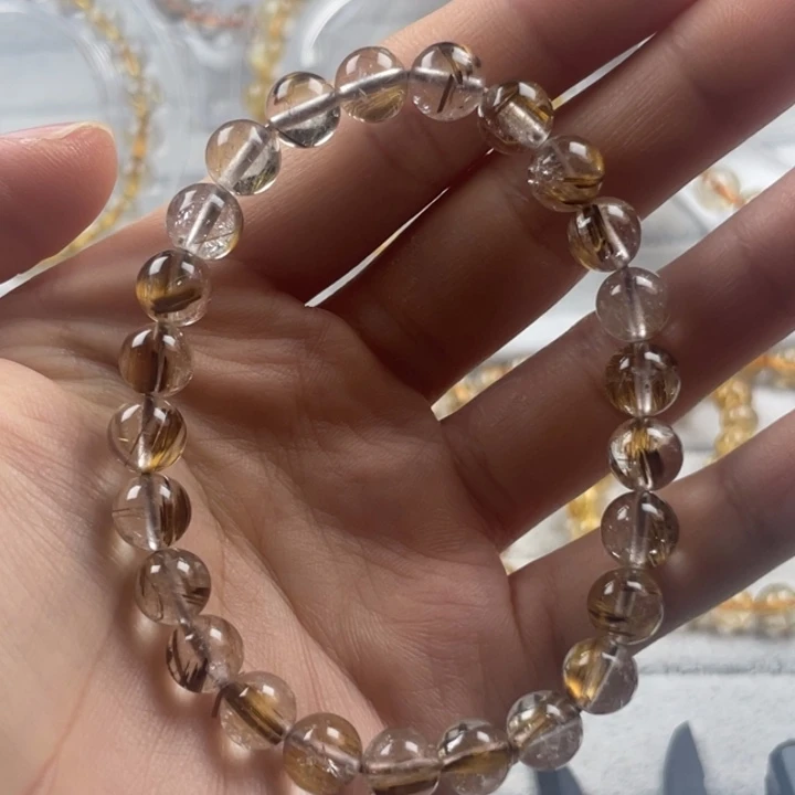 发晶天然巴西黑金发圆珠手串7.8mm尺寸未镶嵌粗发收藏款