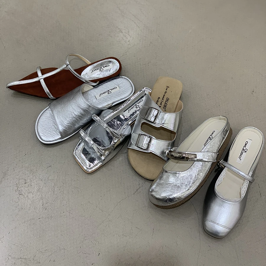 银色高级感蝴蝶结包头半拖鞋女2025年夏季新款法式配裙子度假凉拖