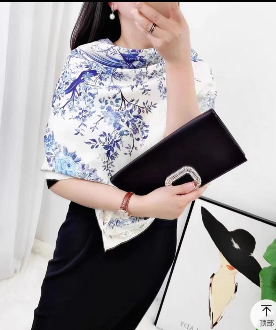 1191 极简风女法式几何图案民族风丝巾复古碎花国风运动风围巾