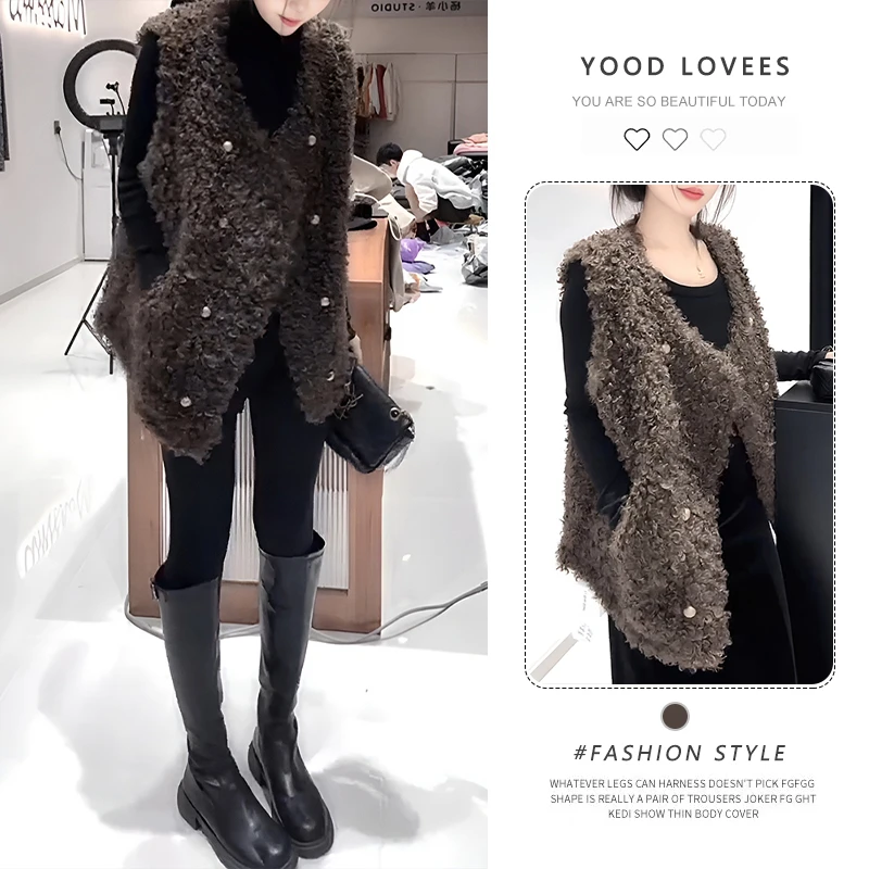 高级感巨好看的毛毛马甲女2025秋冬季超火双排扣皮毛一体马夹外套