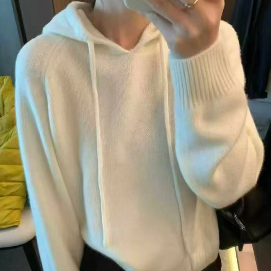 女慵懒风软糯针织帽衫长袖秋冬外穿上衣韩版