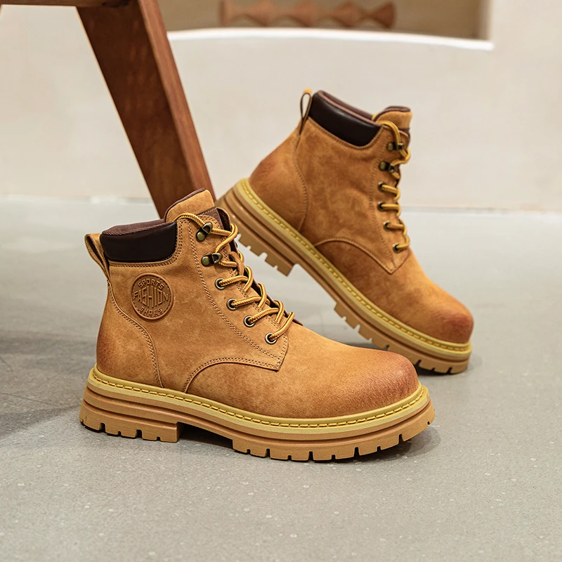 33-44码马丁靴男女同款踢不烂厚底情侣款大黄靴户外工装真皮短靴