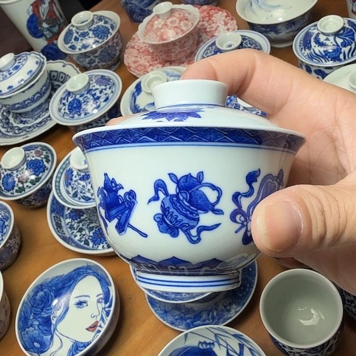 手绘八宝二才盖碗福利款