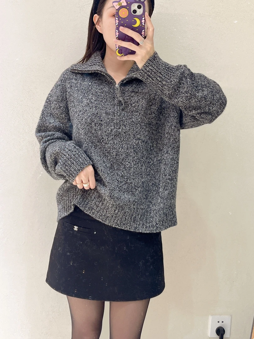 【BV原单 100羊毛】针织秋冬加厚拉链翻领外套女