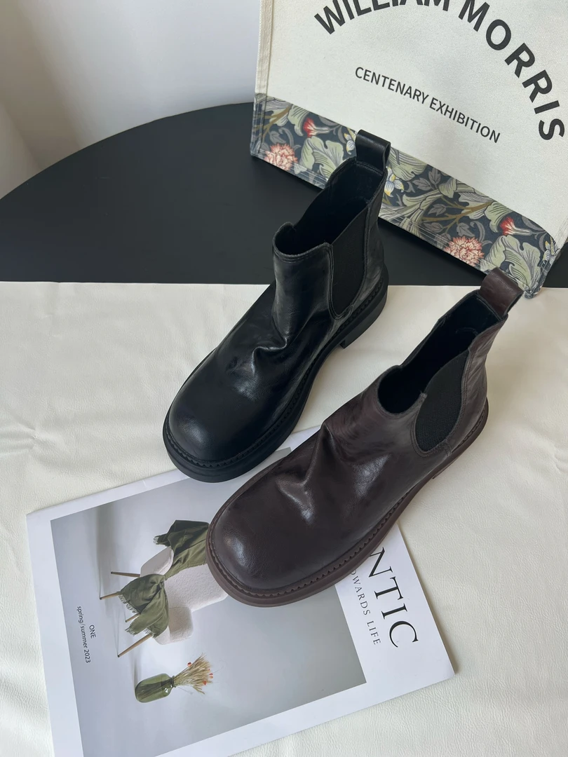 做旧英伦风马丁靴女短靴2025年新款秋冬季加绒小个子厚底切尔西靴