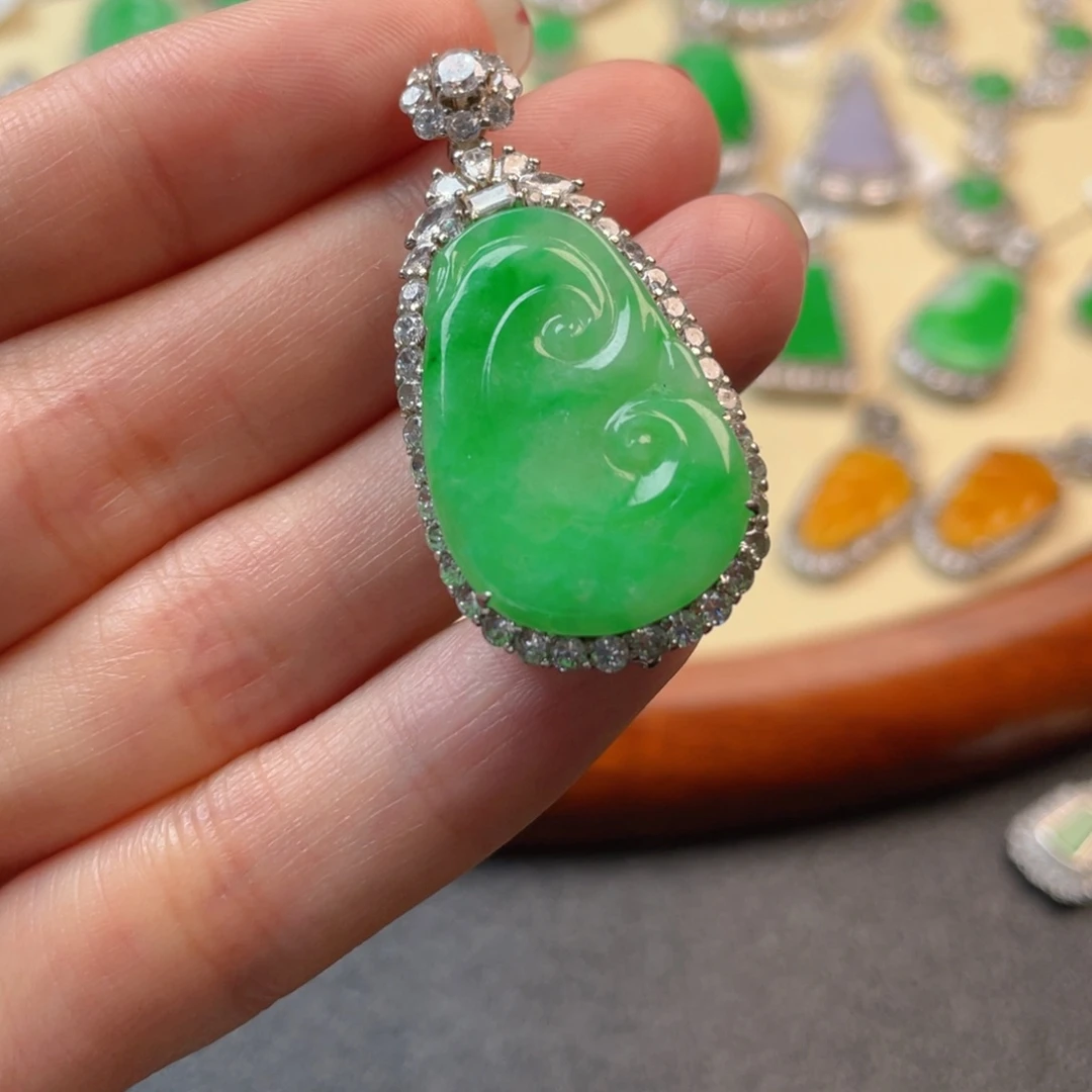 翡翠吊坠(不含链)银S925镶嵌