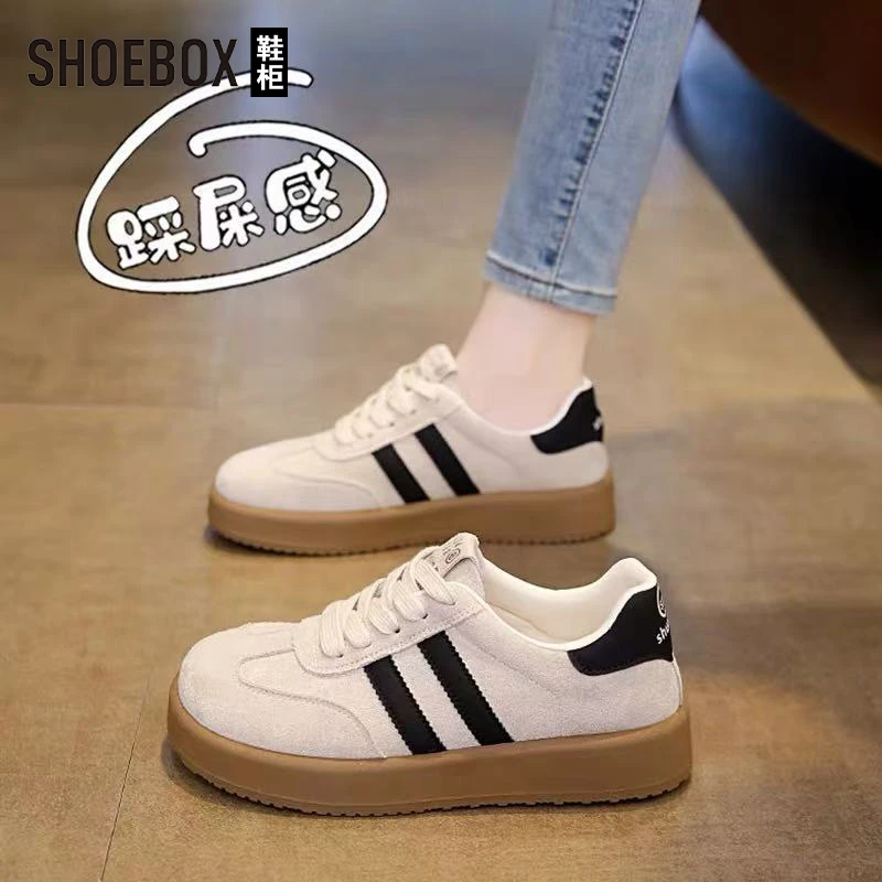 SHOEBOX鞋柜德训鞋小白鞋女2025秋季ins低帮韩版厚底休闲鞋板鞋