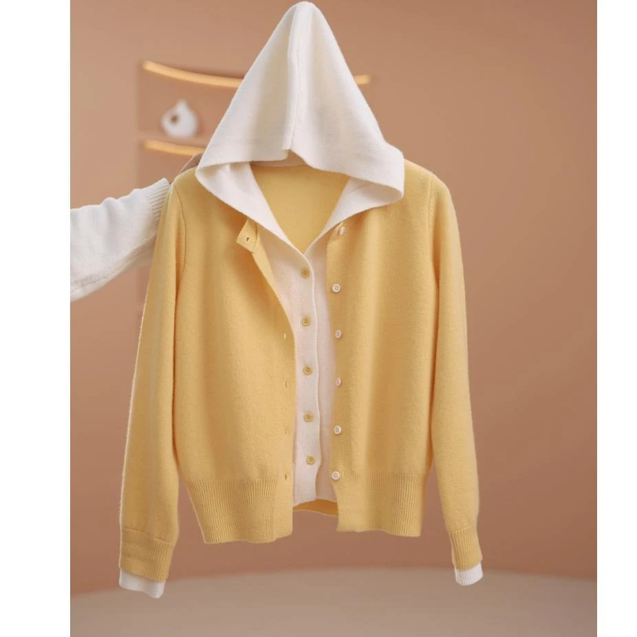 撞色假两件连帽针织衫女2025秋季新款时尚百搭显瘦长袖上衣女