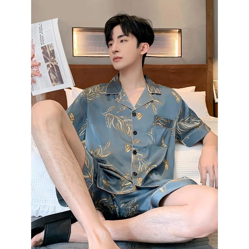 维多利亚睡衣男夏2025年新款透气冰丝印花高级感薄款短袖家居服两