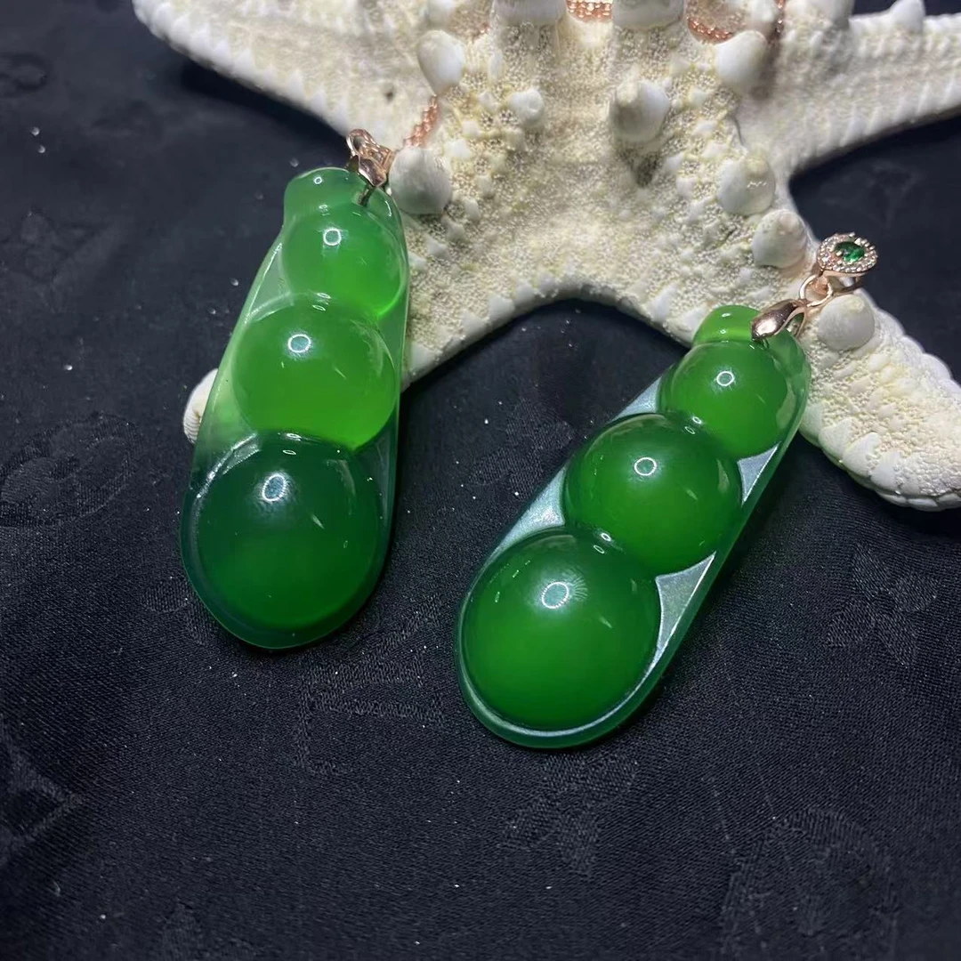 【玉合缘】天然绿玛瑙毛豆925银镶嵌吊坠-多样性发一 5531