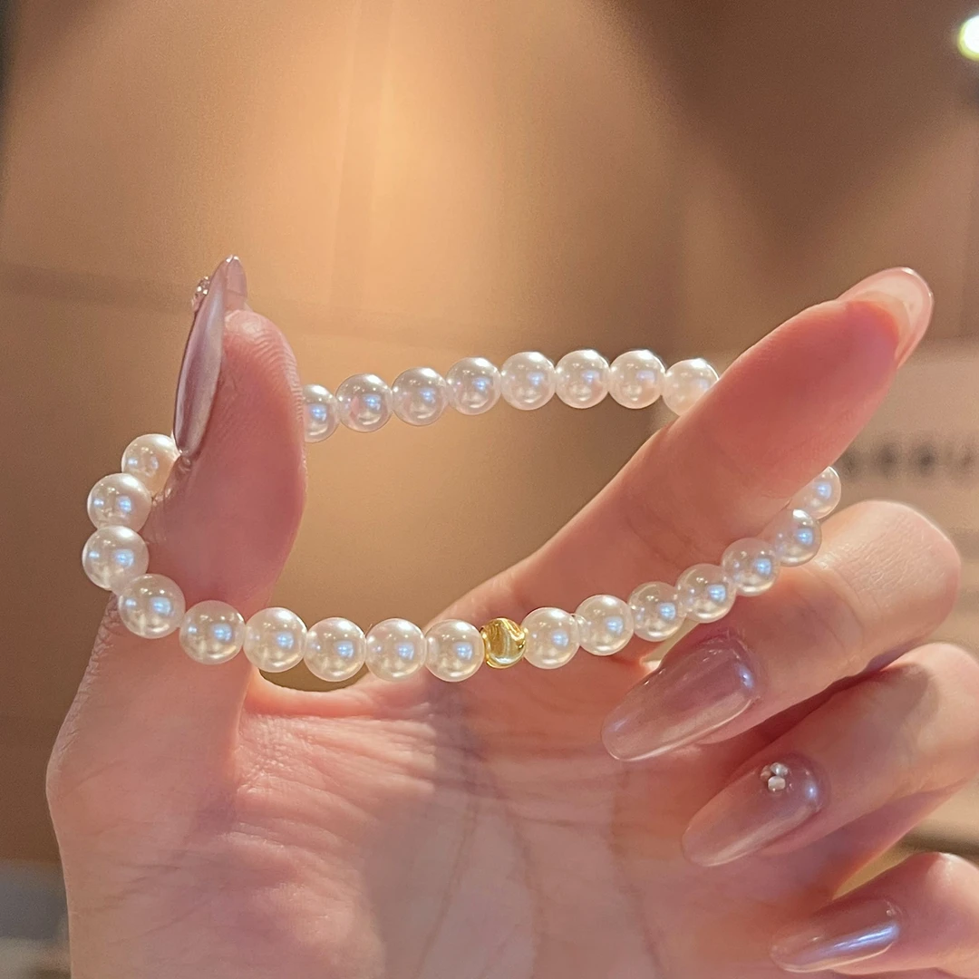 925银手链 珍珠手串4-6mm施家珠猫眼925银镀金轻奢气质百搭高级感