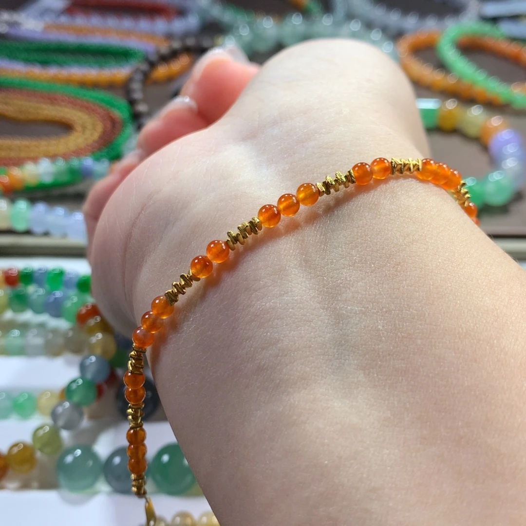 翡翠未镶嵌手链18.k设计款高冰橙红小米手链卡3.37